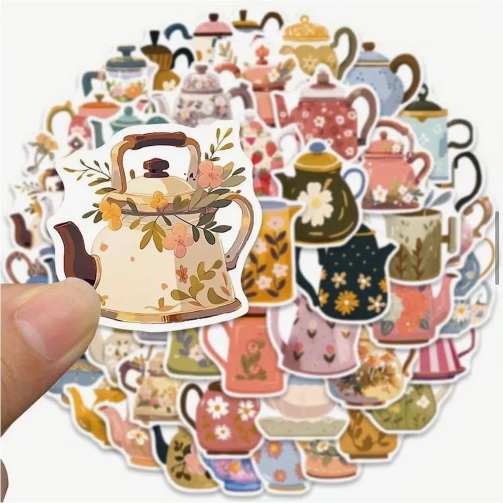 50 Teapot Stickers Coffee Pot Pitcher Flowers Floral - Picture 2 of 10
